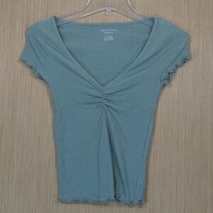 American Eagle Top Womens XS Green Ruched Ribbed Cropped Coquette Balletcore